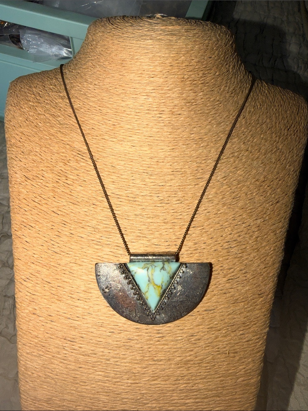 Turquoise Triangle Pendant Necklace - Boho Semi-Precious Stone
